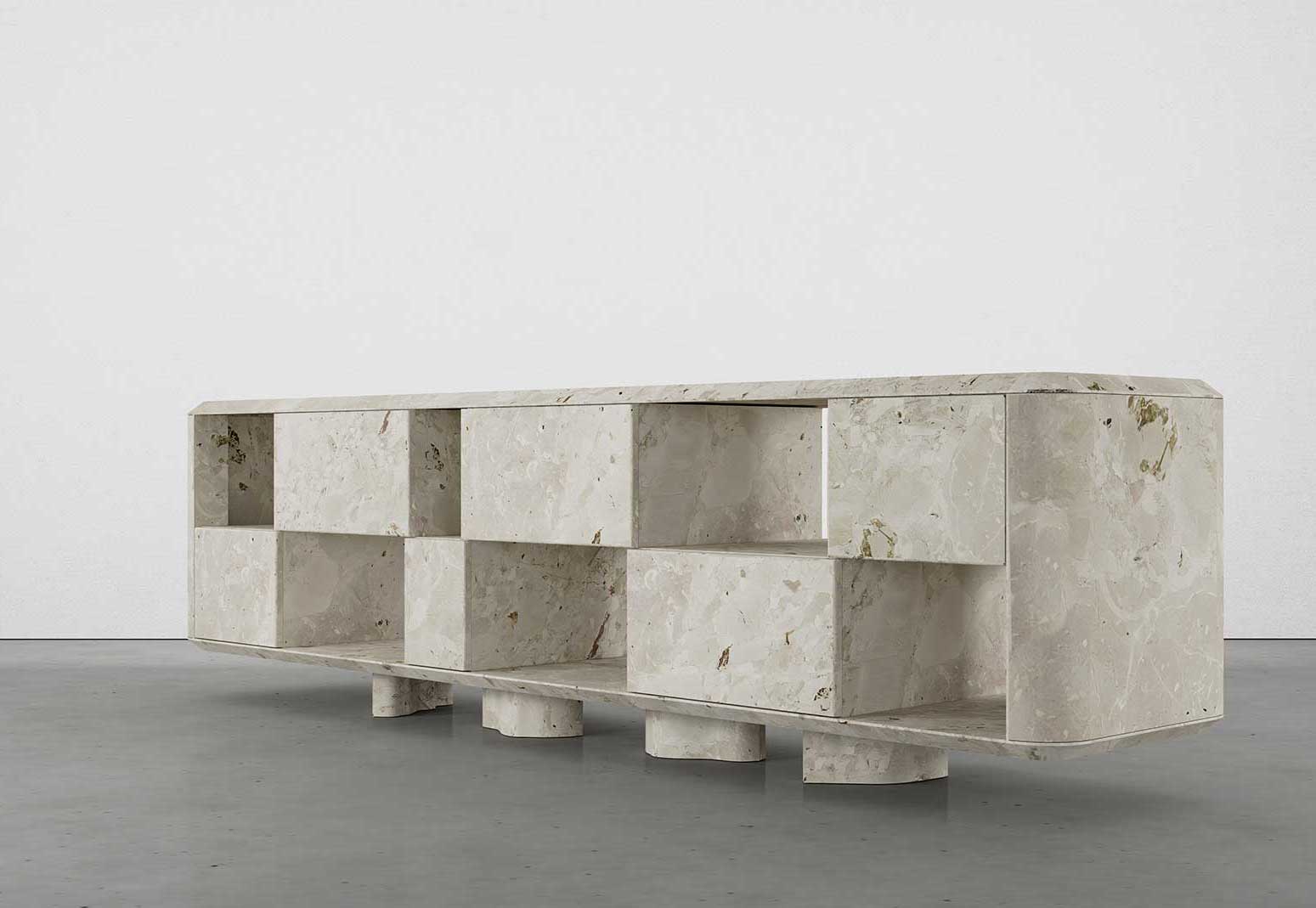 Bellagio Breccia Aurora Collection by MelchiorriStudioGallery - Horizontal Library  in Breccia Aurora Marble - Handcrafted